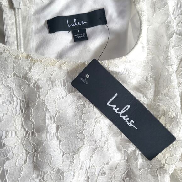 NWT Lulus Devotion White Lace Scalloped Layered Short Sleeve Formal Dress - Picture 15 of 16